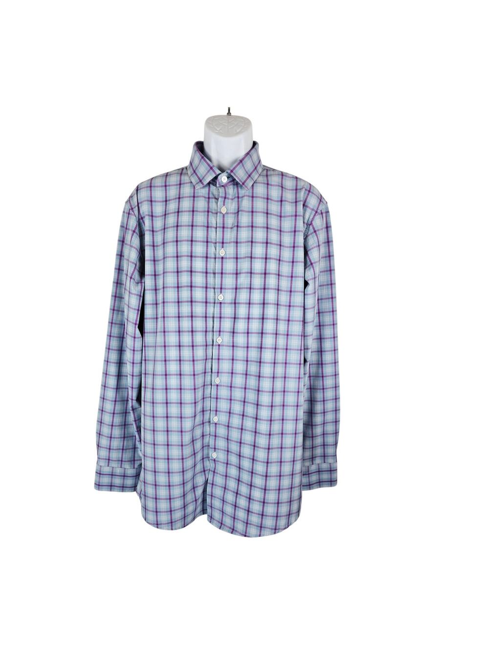 Mizzen+Main Leeward Trim Tall Steel Blue Pink Plaid Men's Dress Shirt XL